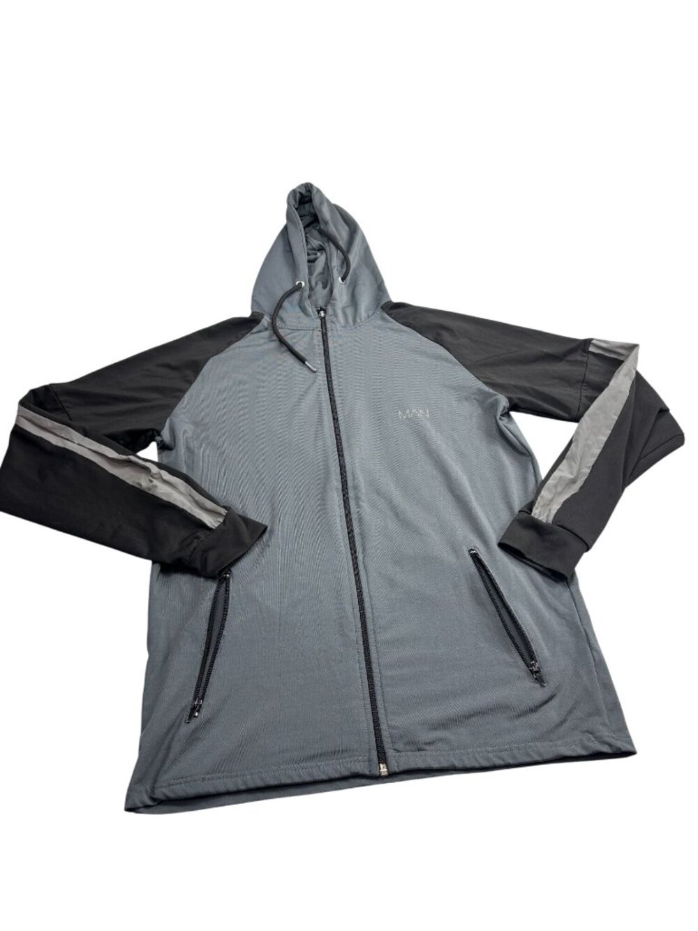 BoohooMAN Mens Two-Tone Full-Zip Hoodie Jacket Black & Gray Size S Lightweight